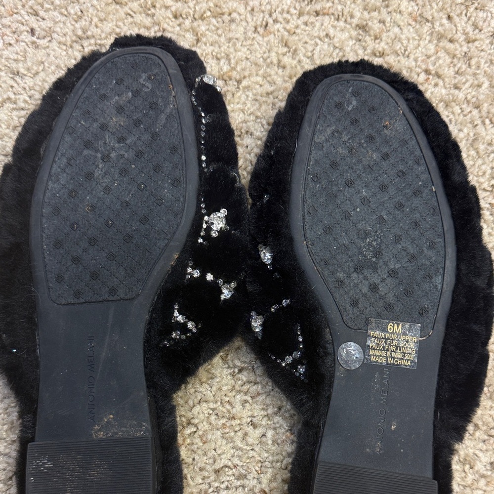 ANTONIO MELANI vintage Black Slippers with Silver rhinestones, 6M, used - Picture 4 of 8